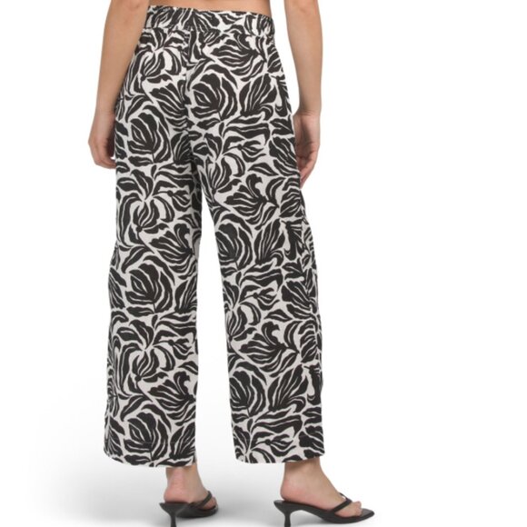 NWT NICOLE MILLER NEW YORK 100% Linen Floral Printed Wide Leg Pull on Pants - Picture 3 of 7
